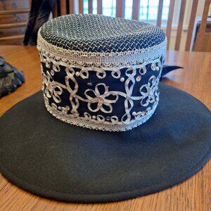 Fabulous black hat with silver accents from Whittall & Shon.